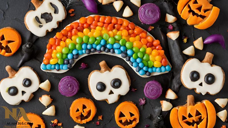 Ý tưởng trang trí món ăn Halloween với hình dạng cầu vồng ma quái