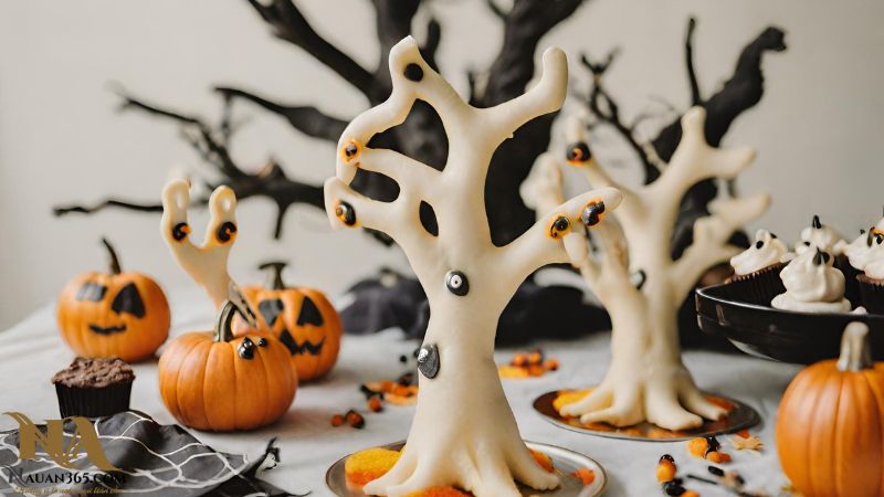 Ý tưởng trang trí món ăn Halloween với hình dạng cây cối ma quái